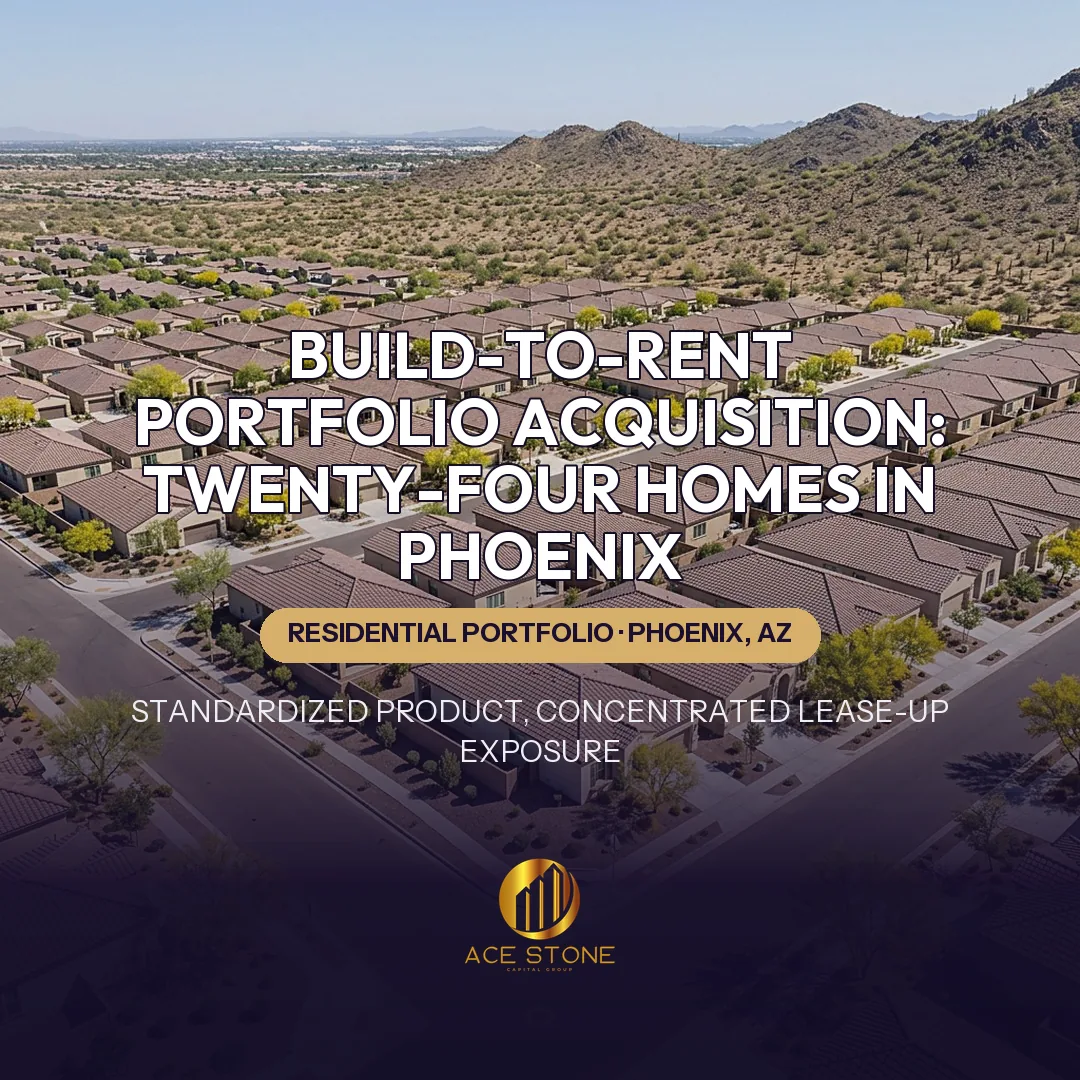Aerial view of a modern build-to-rent single-family rental community in the Phoenix metropolitan area.