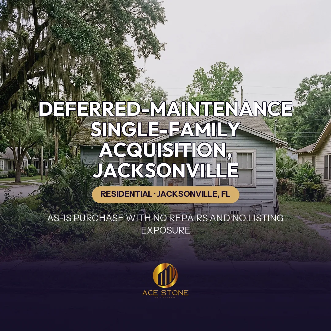 Older single-family home showing visible deferred maintenance in a Jacksonville neighborhood.