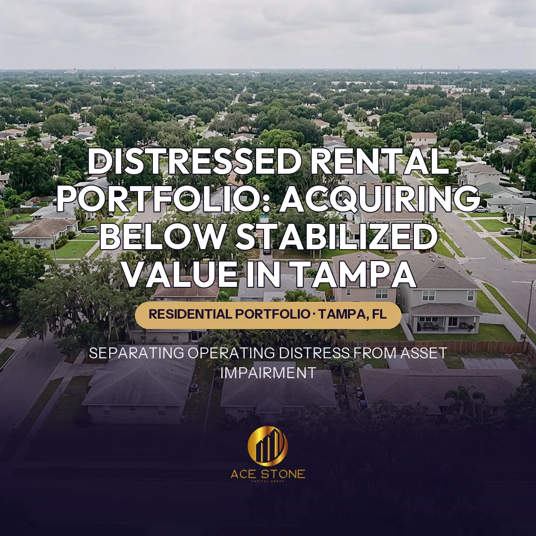 Aerial view of an established Tampa residential neighborhood with mixed older and newer rental housing.