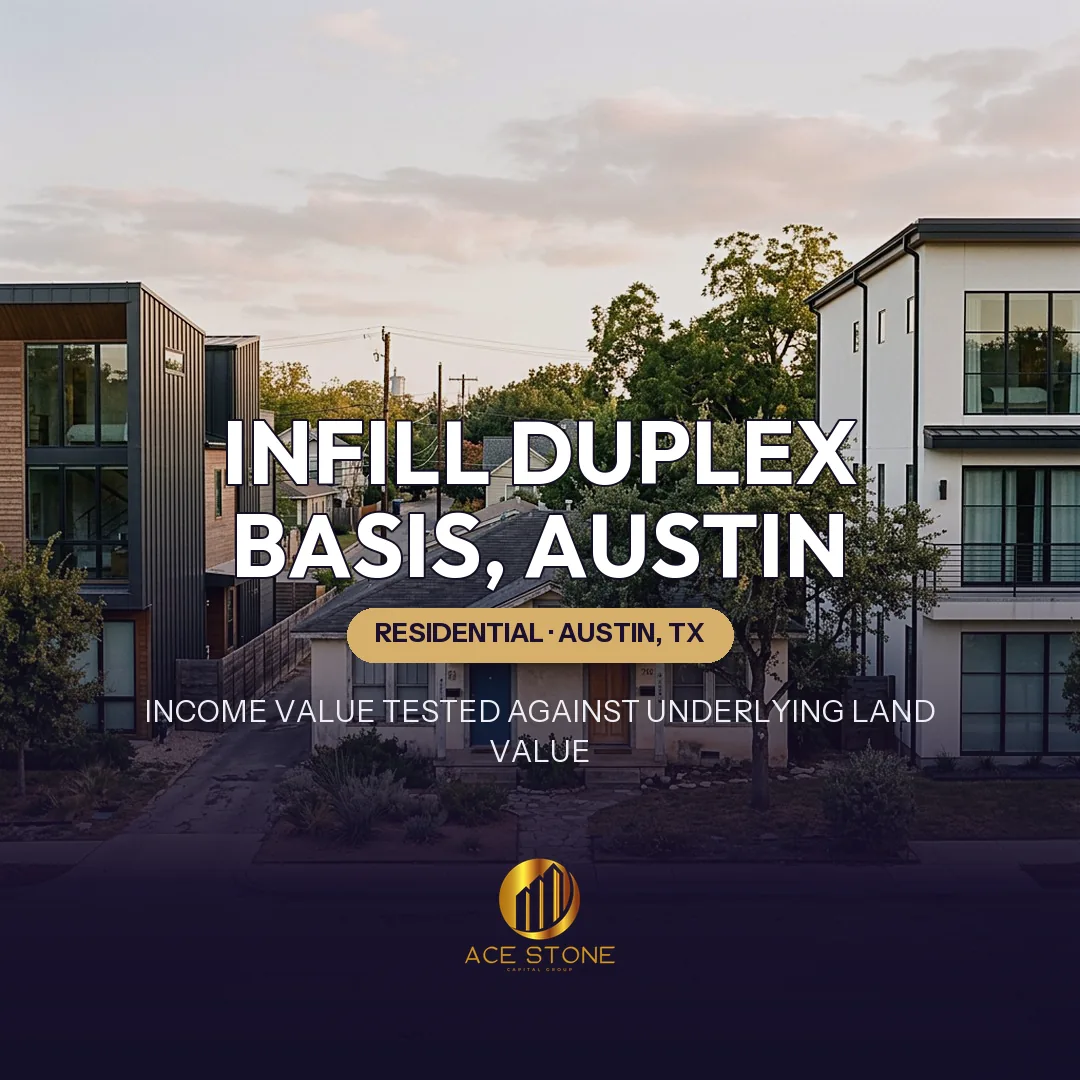 Older duplex surrounded by newer infill construction in central Austin.