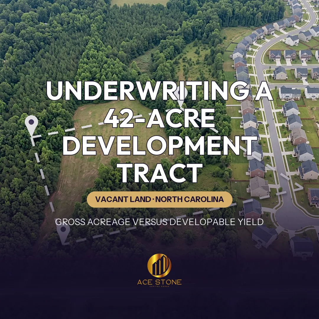 High-altitude aerial of a large undeveloped North Carolina tract bordered by new suburban housing and roads.