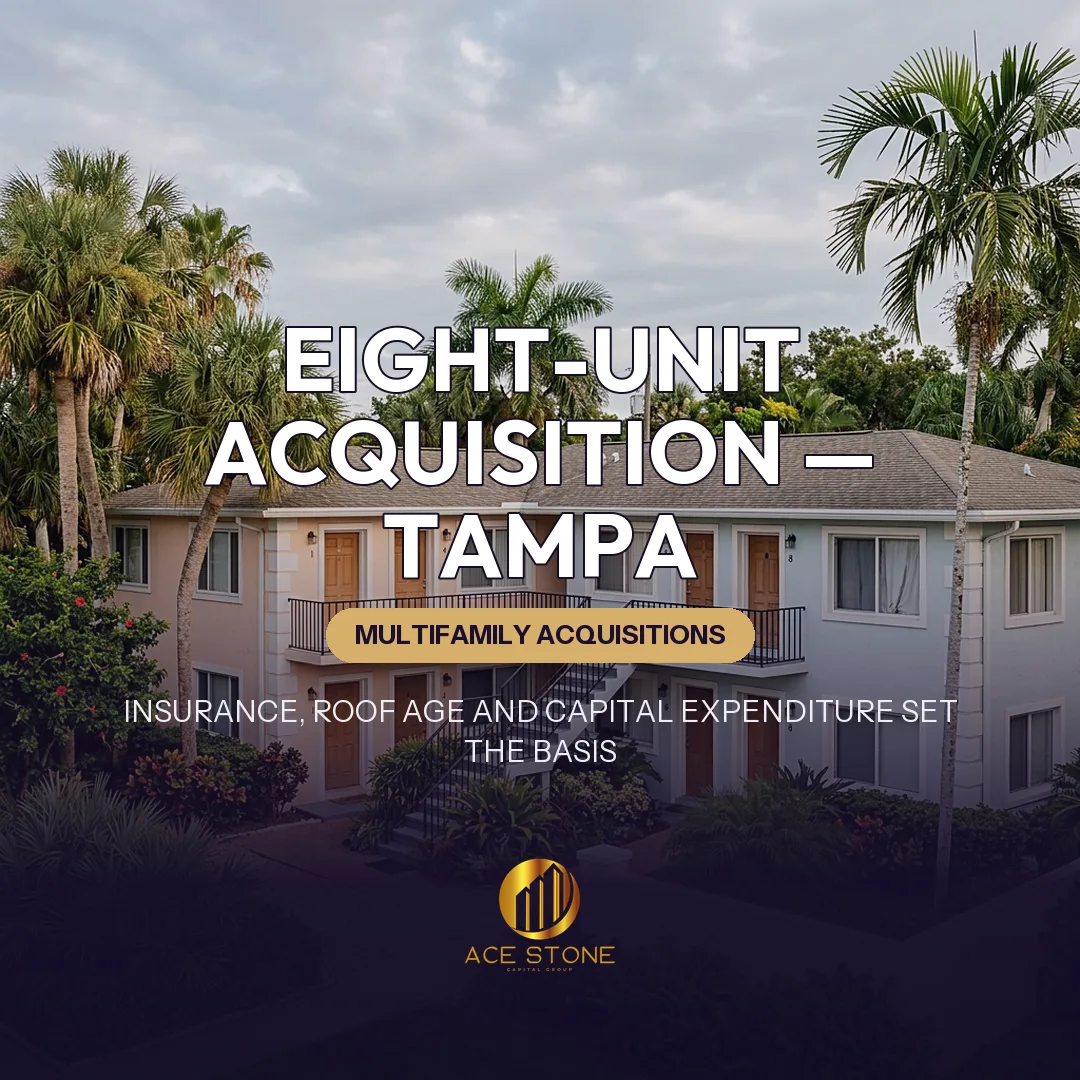 Low-rise eight-unit Florida apartment property with palms.