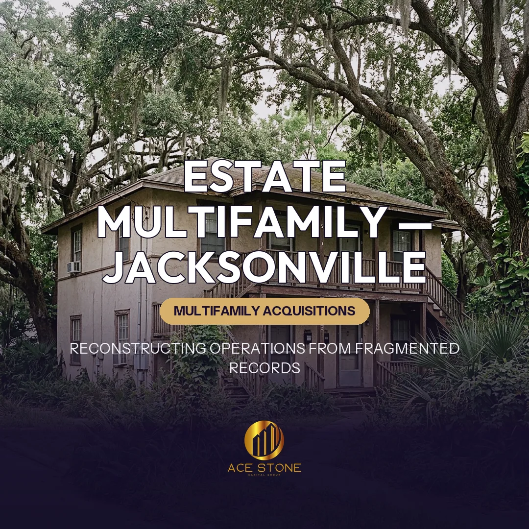 Older six-unit Jacksonville apartment building framed by mature vegetation.