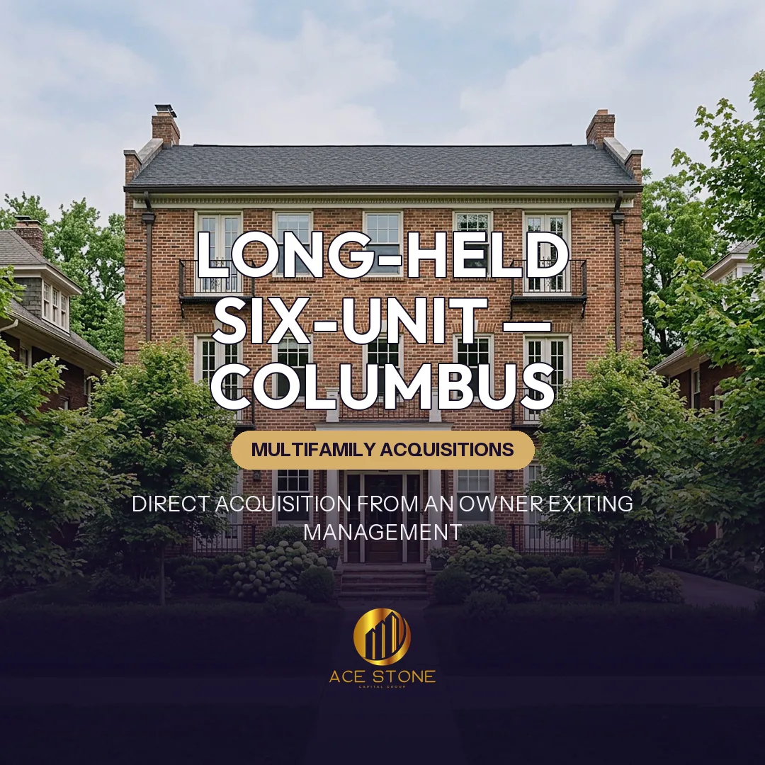 Well-maintained six-unit brick apartment building in a Columbus neighborhood.