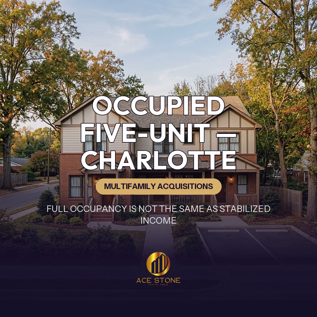 Occupied five-unit apartment building on a Charlotte street.