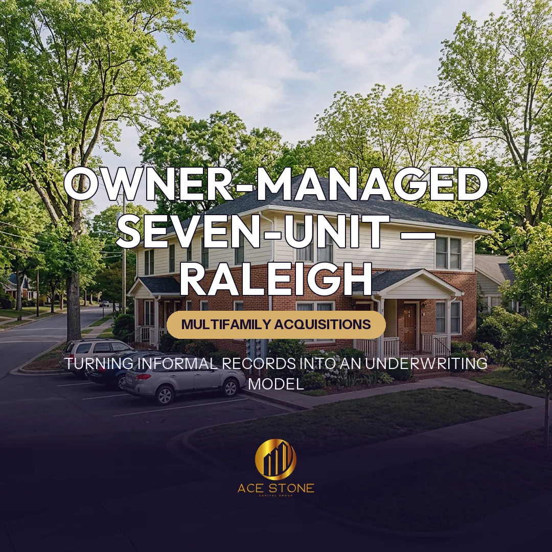 Mature seven-unit apartment property on a tree-lined Raleigh street.