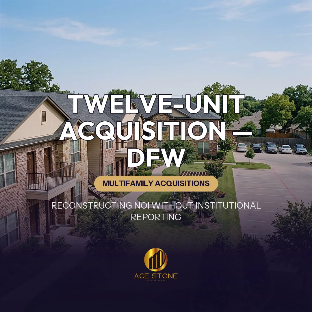 Texas garden-style twelve-unit apartment property with central courtyard.