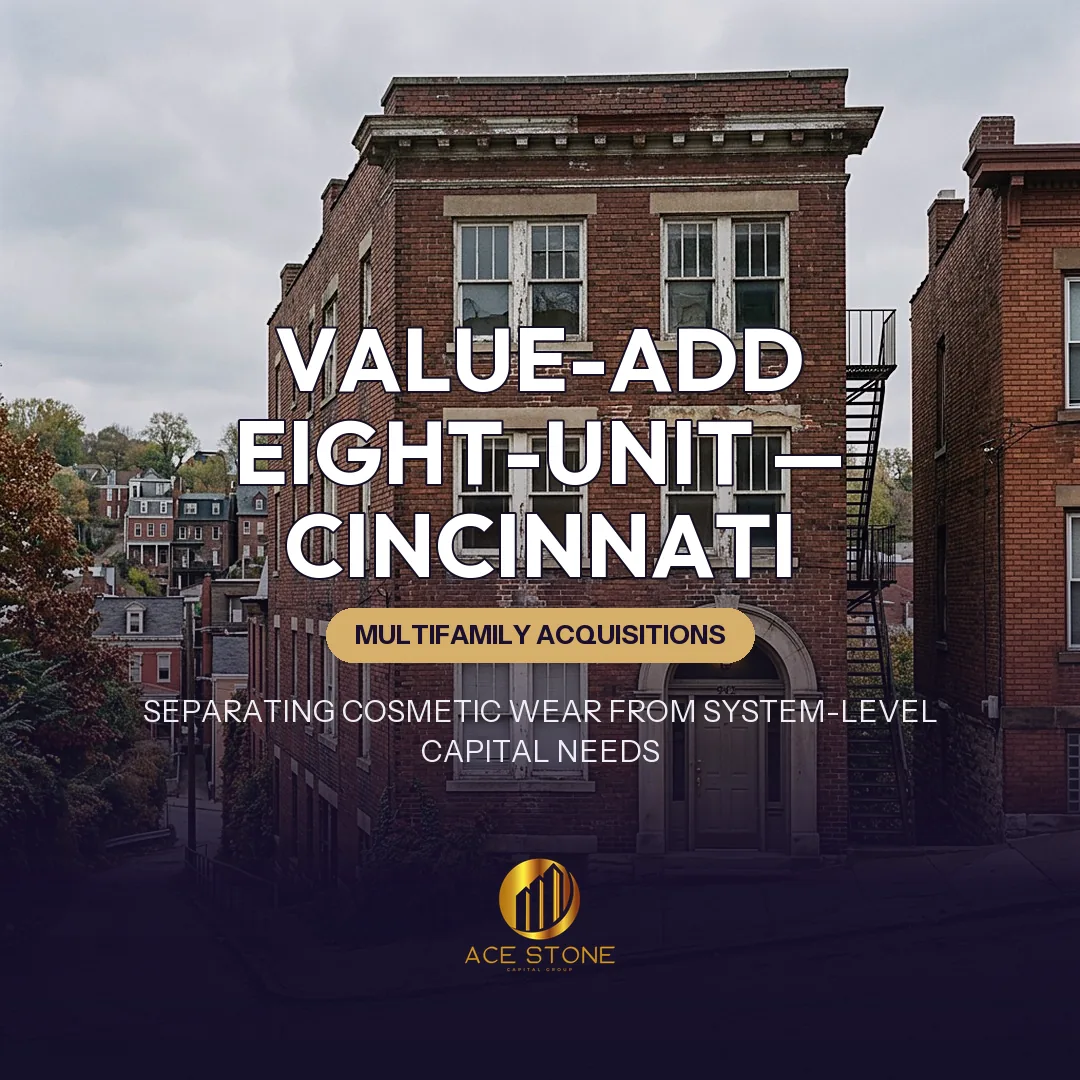 Older brick apartment building with architectural character in Cincinnati.
