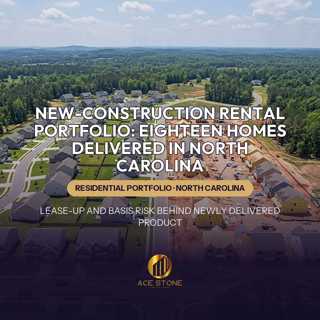 Drone view of a recently completed North Carolina residential community beside an active construction phase.