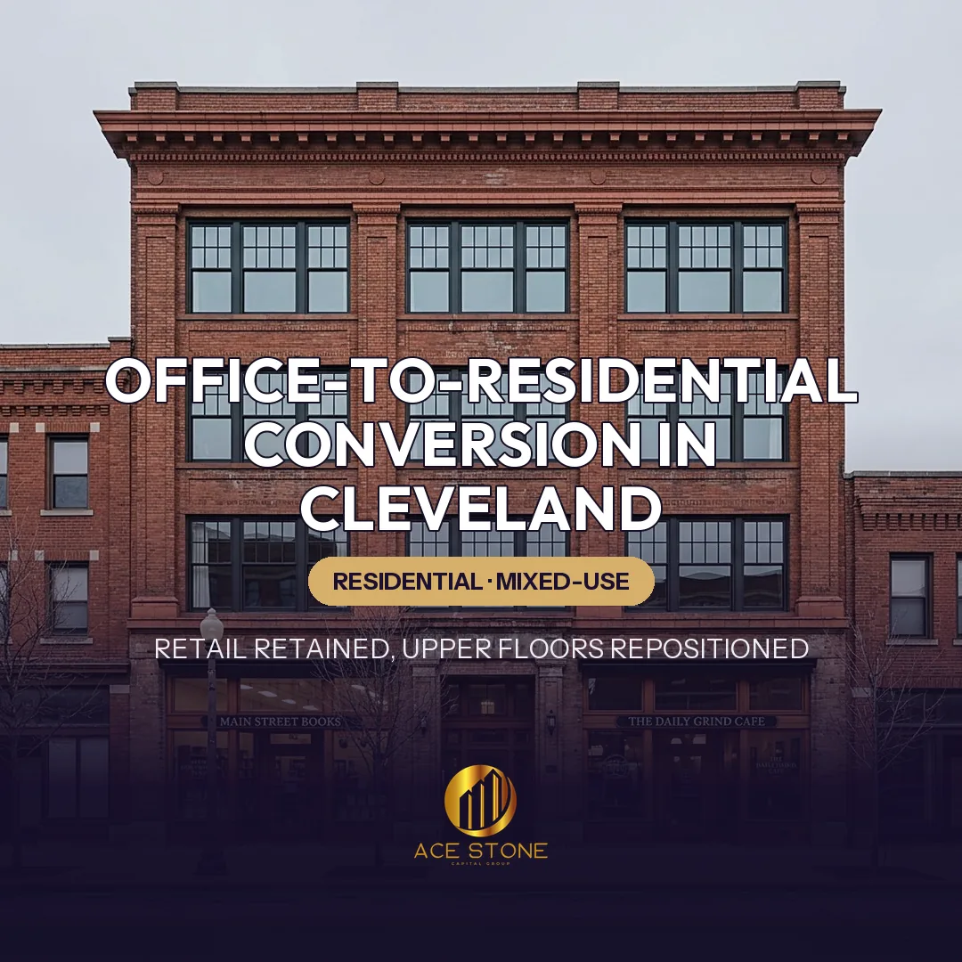 Historic Cleveland main-street building with active ground-floor retail and renovated residential upper floors.