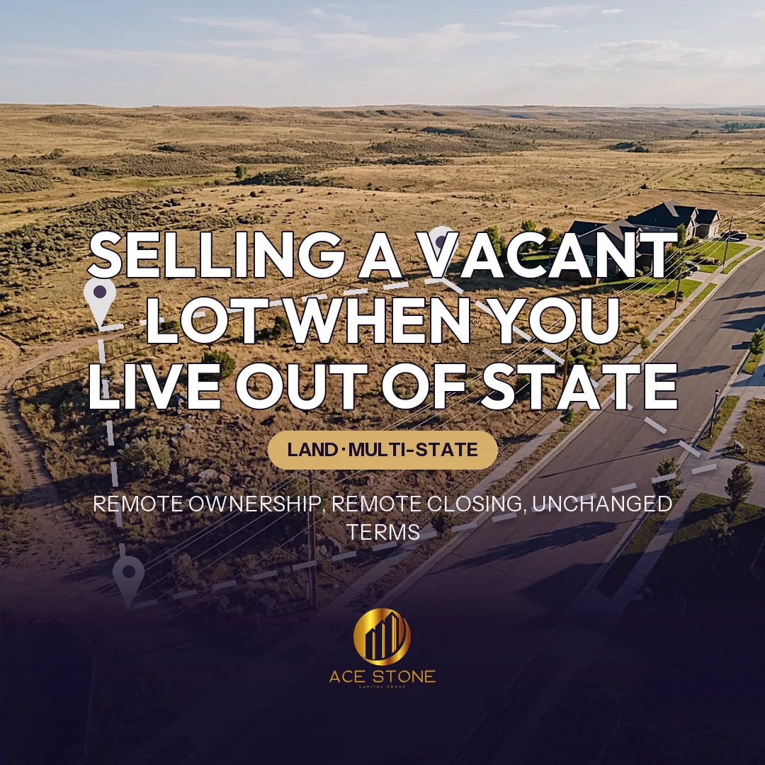 Aerial view of an isolated vacant residential parcel on a quiet platted street with parcel boundary overlay.