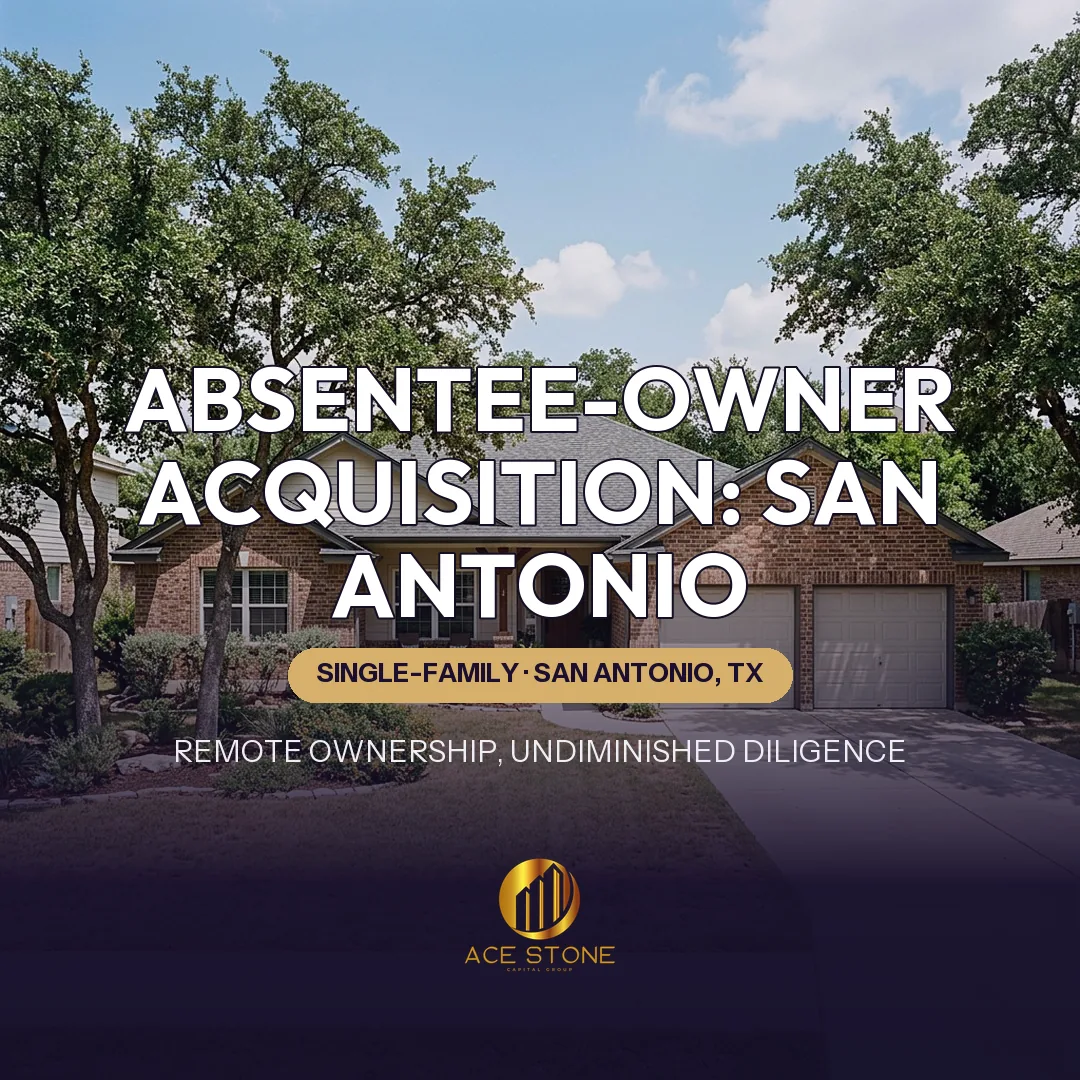 Detached San Antonio single-family home with brick facade and mature shade trees.