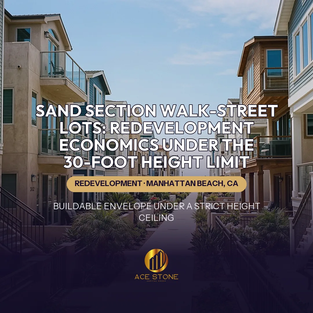 Narrow walk-street homes in the Manhattan Beach Sand Section.
