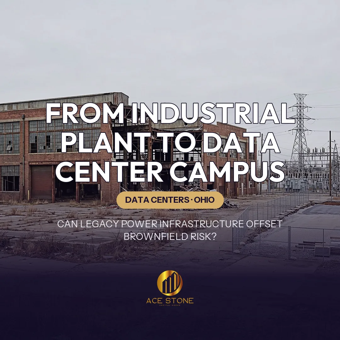 Ohio brownfield industrial site with legacy substation.