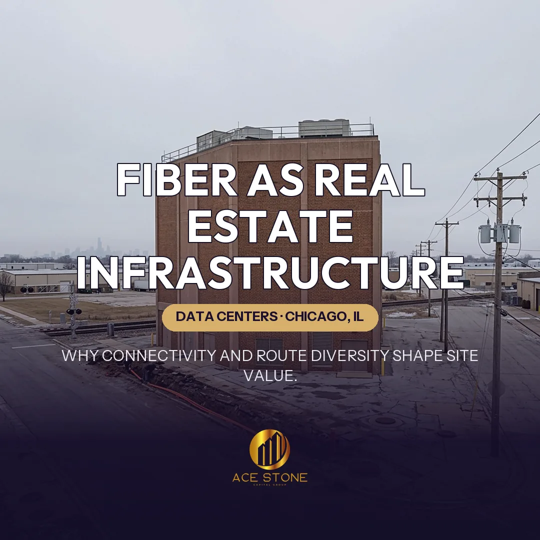 Chicago-area data center with fiber conduit and vault construction.