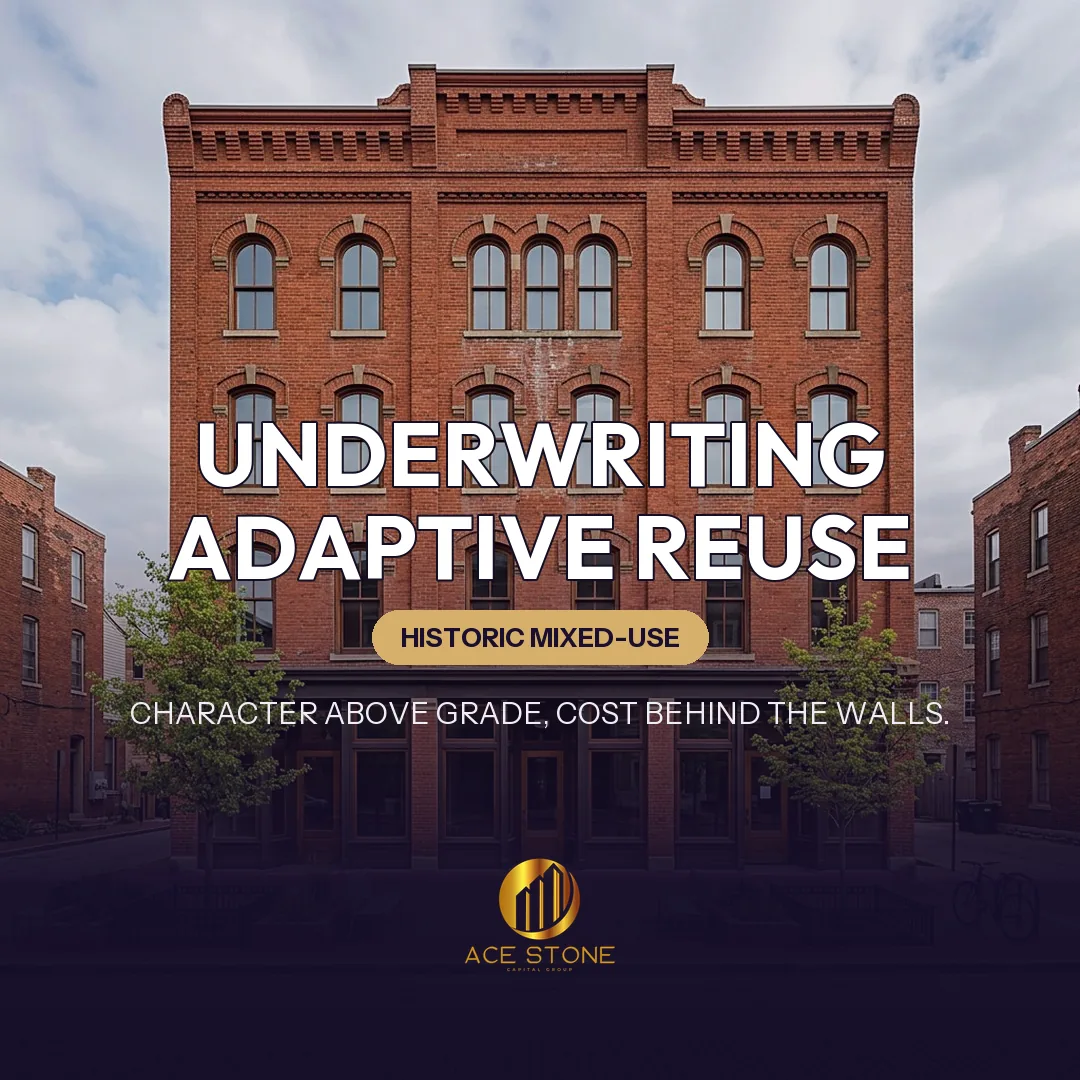 Historic brick Columbus mixed-use building in a revitalized pedestrian district.