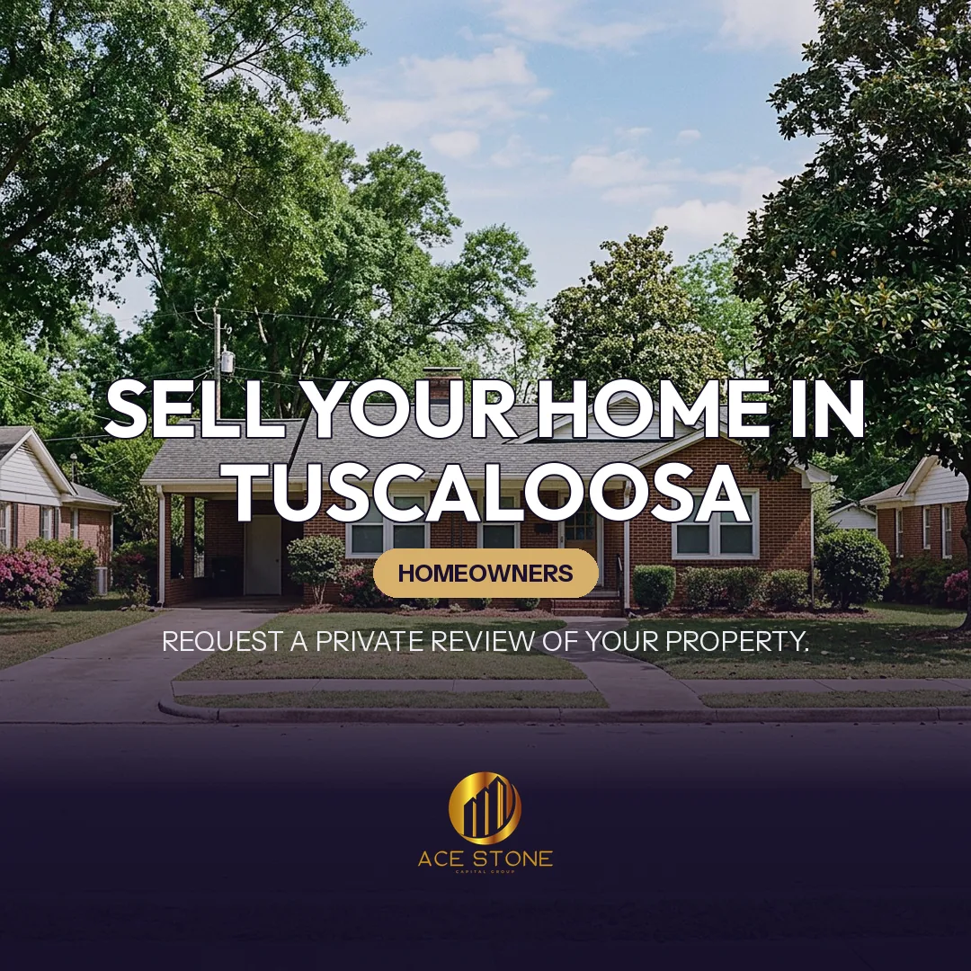 Residential streetscape representing single-family housing in Tuscaloosa, Alabama.
