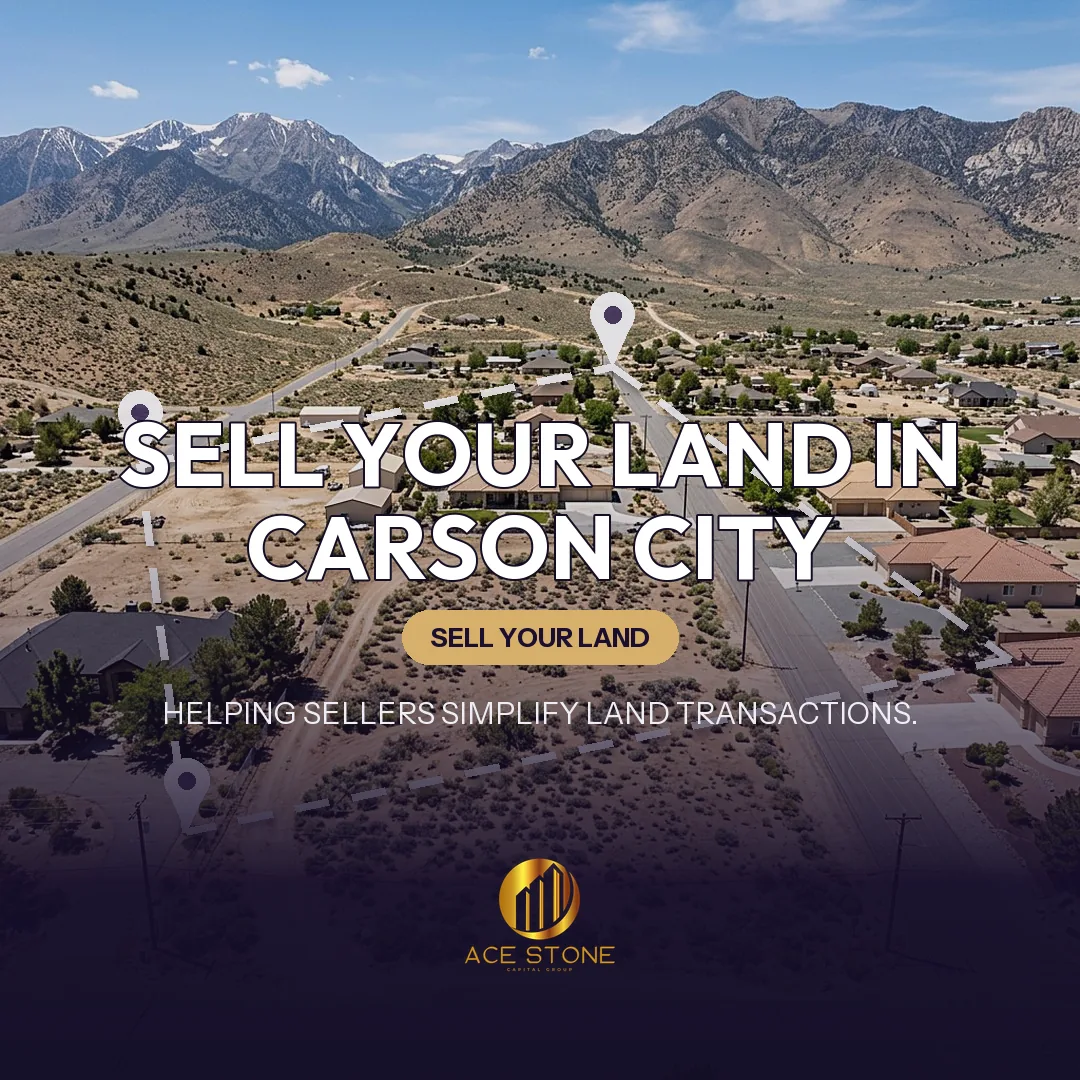 Editorial cover for AceStone Capital Group's land acquisition pathway in Carson City, Nevada, showing vacant residential land.