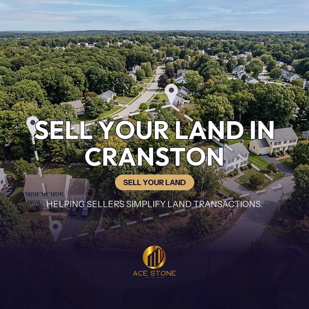 Editorial cover for AceStone Capital Group's land acquisition pathway in Cranston, Rhode Island, showing vacant residential land.