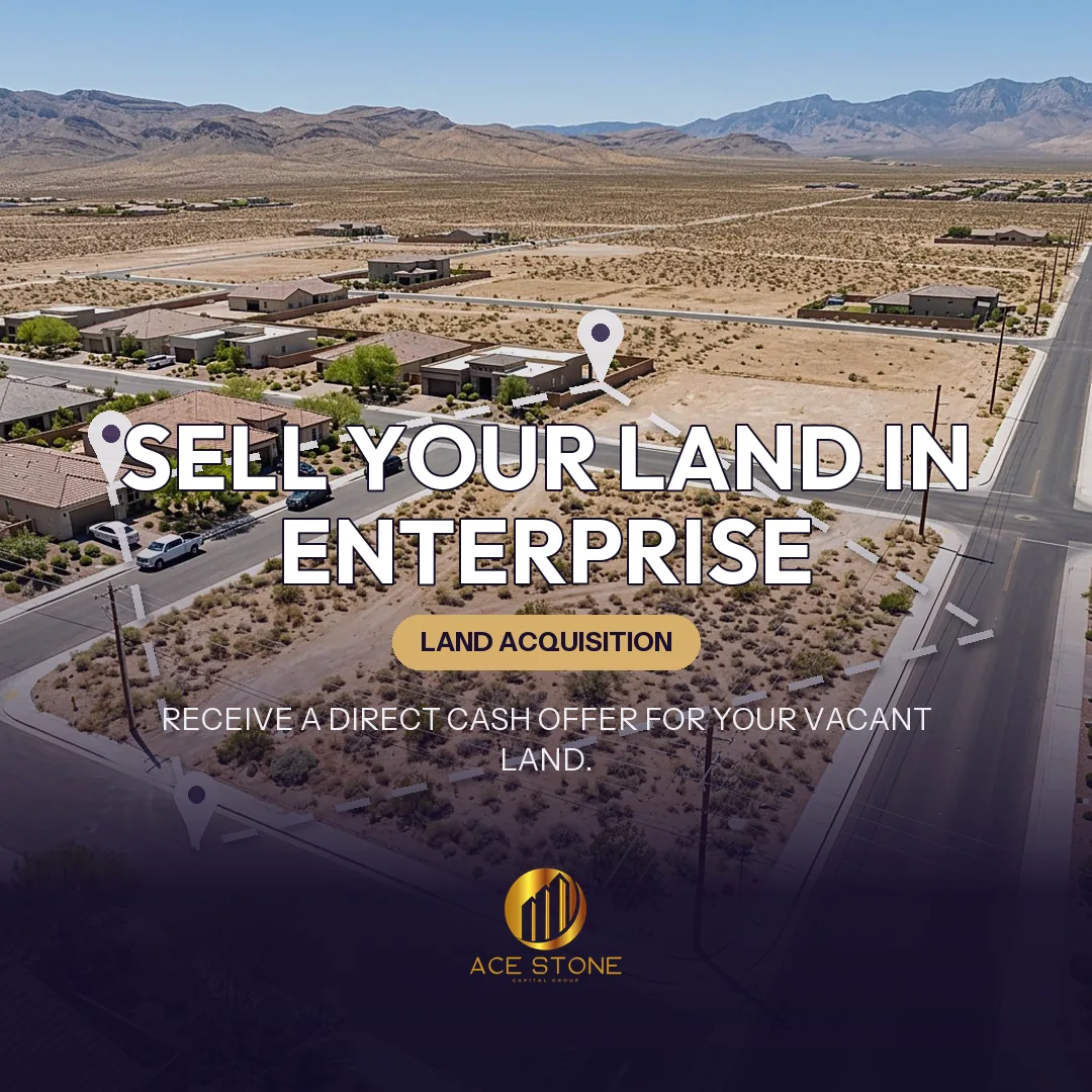 Editorial cover for AceStone Capital Group's land acquisition pathway in Enterprise, Nevada, showing vacant residential land.