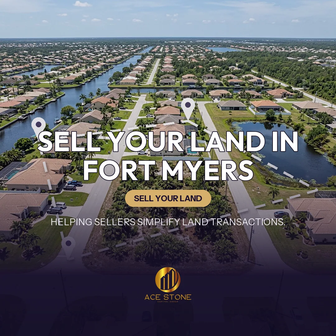 Editorial cover for AceStone Capital Group's land acquisition pathway in Fort Myers, Florida, showing vacant residential land.