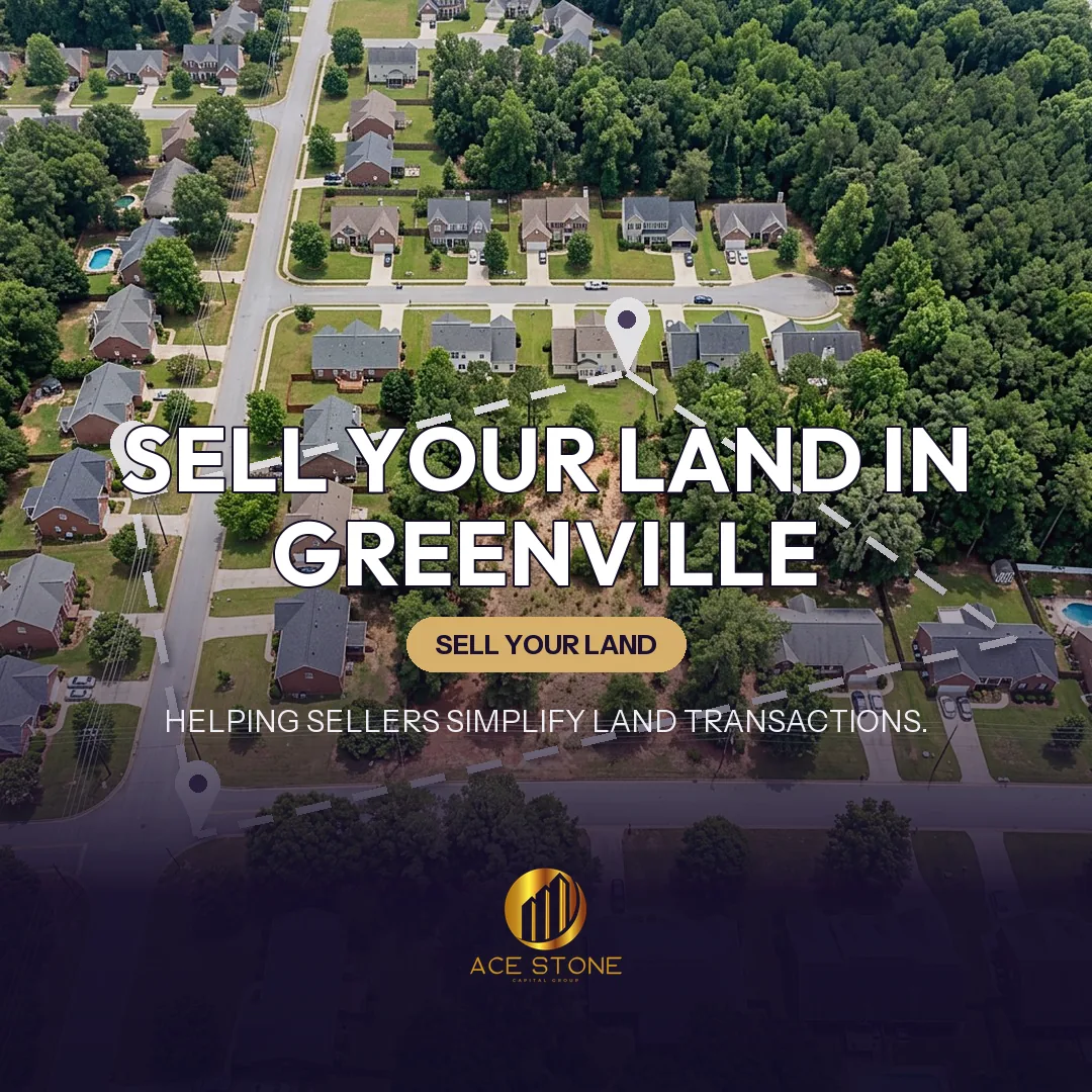 Editorial cover for AceStone Capital Group's land acquisition pathway in Greenville, South Carolina, showing vacant residential land.