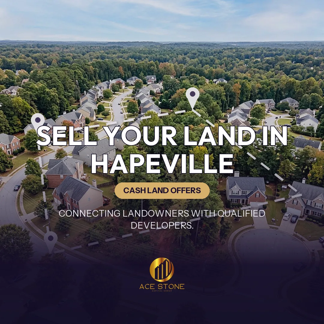 Editorial cover for AceStone Capital Group's land acquisition pathway in Hapeville, Georgia, showing vacant residential land.