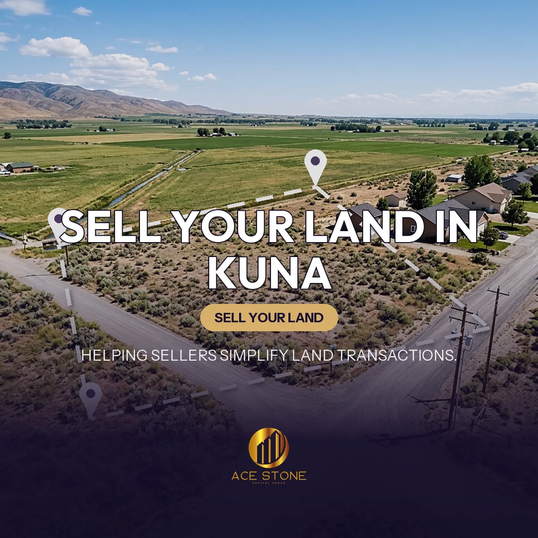 Editorial cover for AceStone Capital Group's land acquisition pathway in Kuna, Idaho, showing vacant residential land.
