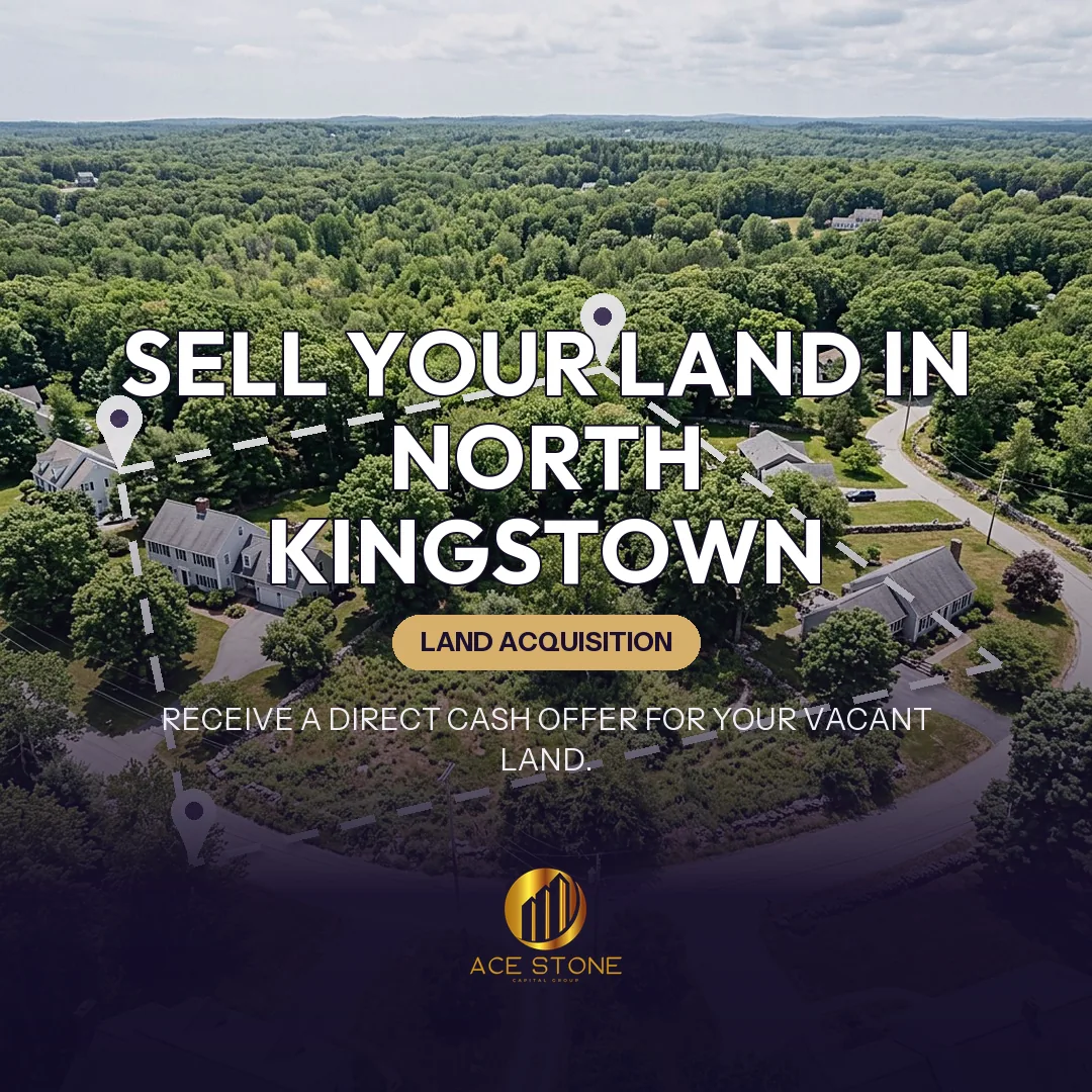 Editorial cover for AceStone Capital Group's land acquisition pathway in North Kingstown, Rhode Island, showing vacant residential land.