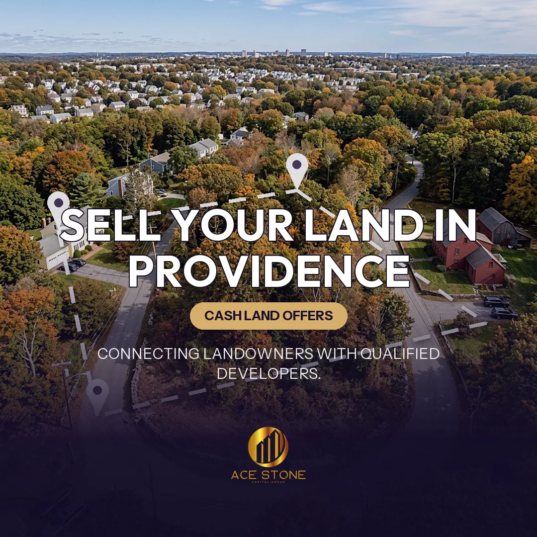 Editorial cover for AceStone Capital Group's land acquisition pathway in Providence, Rhode Island, showing vacant residential land.