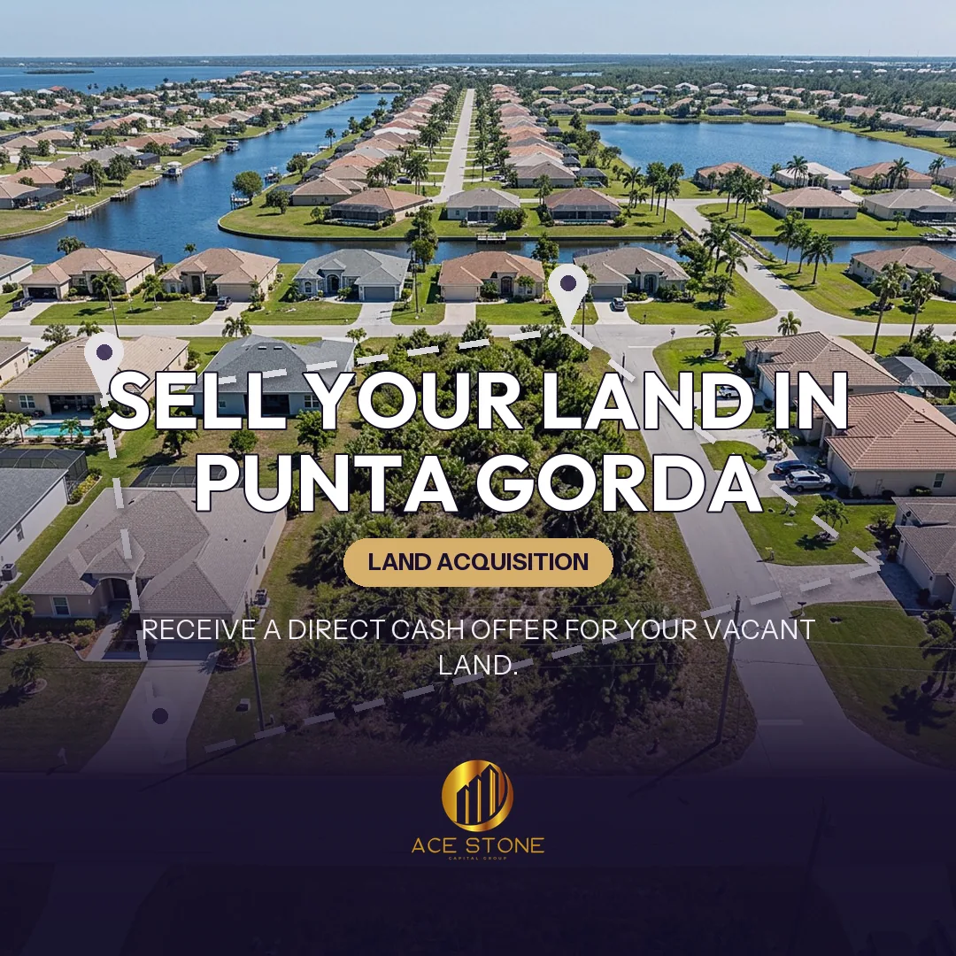 Editorial cover for AceStone Capital Group's land acquisition pathway in Punta Gorda, Florida, showing vacant residential land.