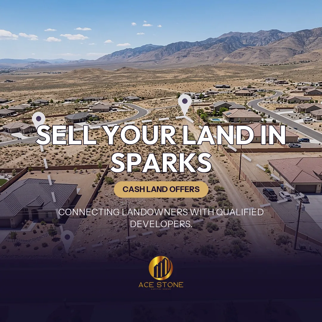 Editorial cover for AceStone Capital Group's land acquisition pathway in Sparks, Nevada, showing vacant residential land.