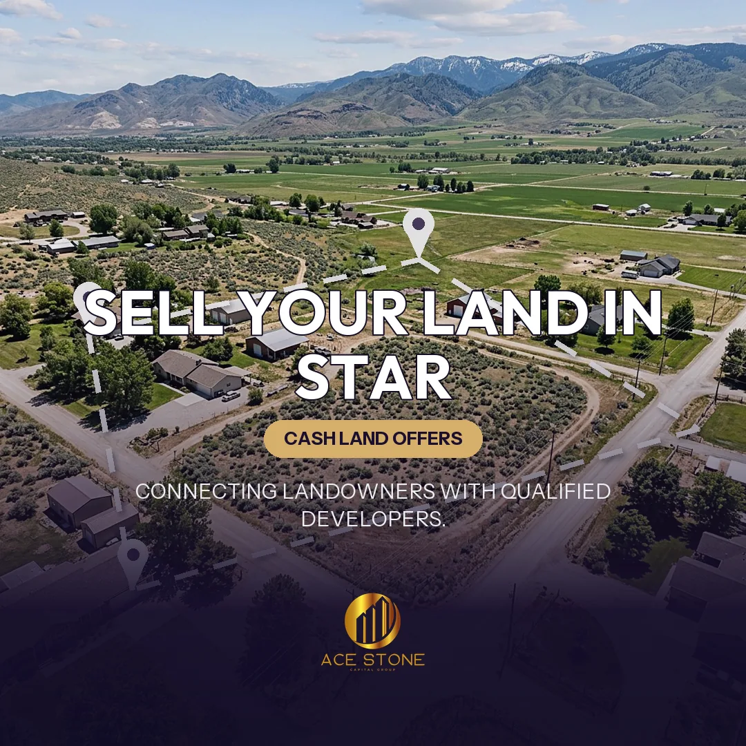 Editorial cover for AceStone Capital Group's land acquisition pathway in Star, Idaho, showing vacant residential land.