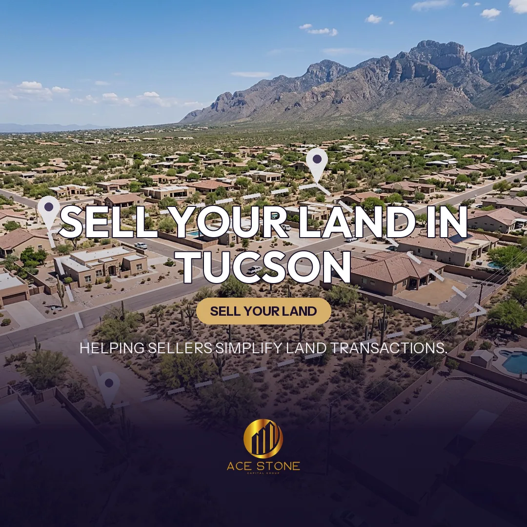 Editorial cover for AceStone Capital Group's land acquisition pathway in Tucson, Arizona, showing vacant residential land.