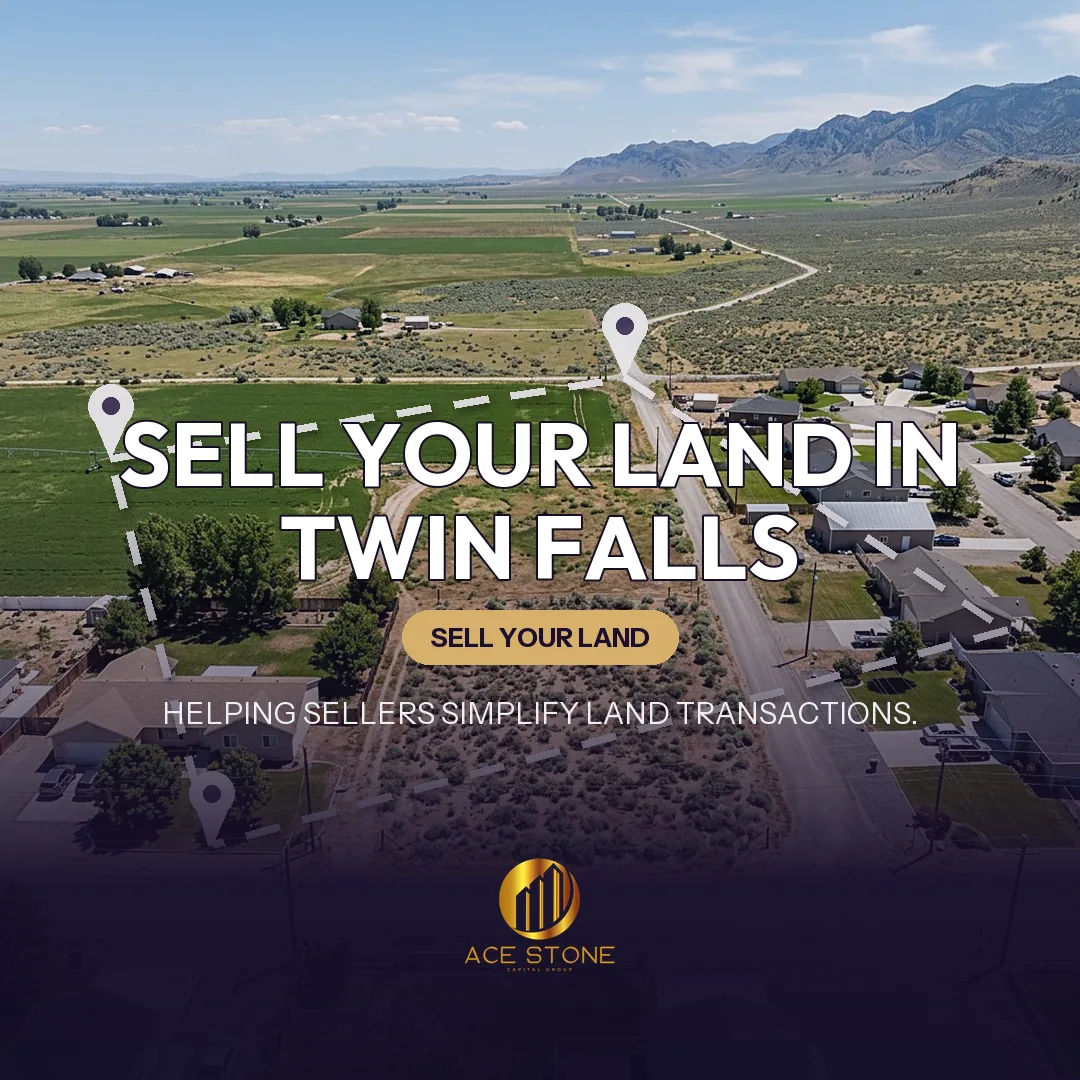 Editorial cover for AceStone Capital Group's land acquisition pathway in Twin Falls, Idaho, showing vacant residential land.
