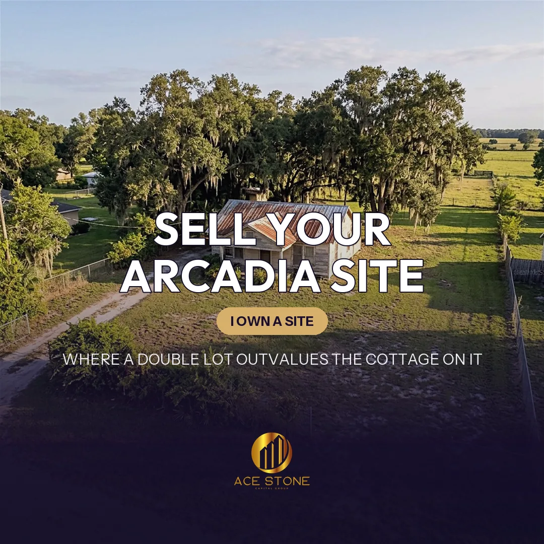 Improved redevelopment site on an oversized Arcadia lot beneath mature oak canopy.