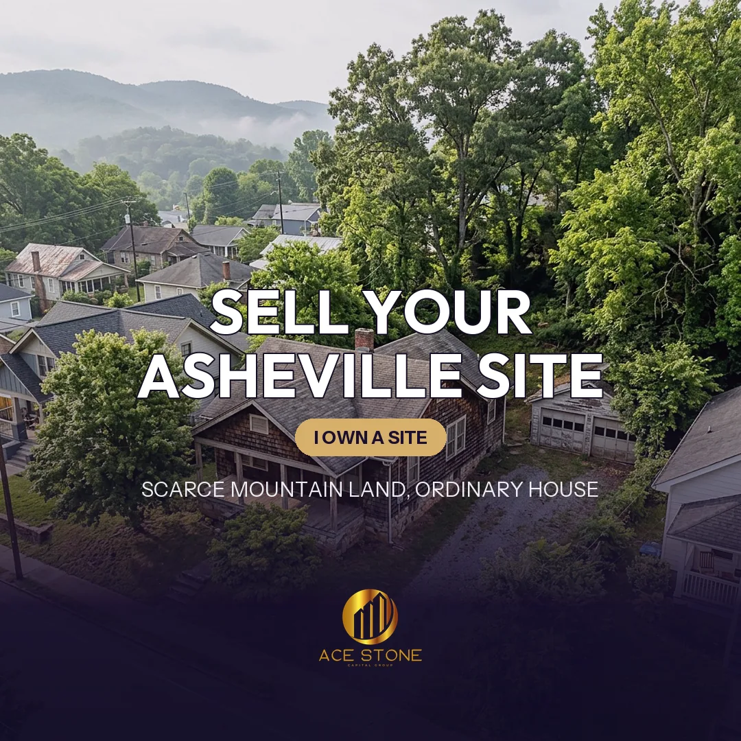 Improved redevelopment site on a hillside Asheville, North Carolina lot with mature tree canopy.