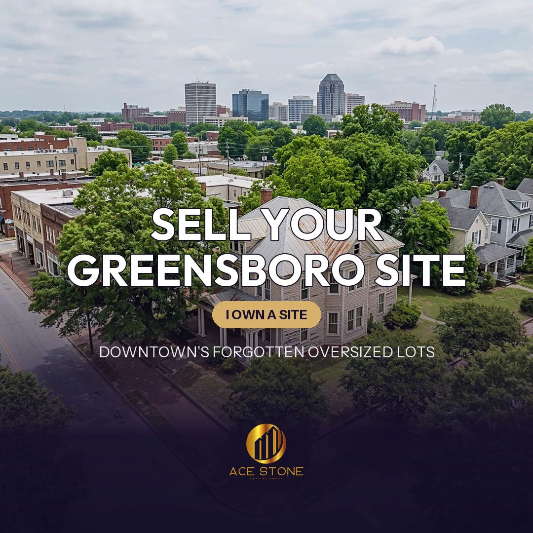 Improved redevelopment site on an oversized Greensboro, North Carolina lot near a historic downtown neighborhood.