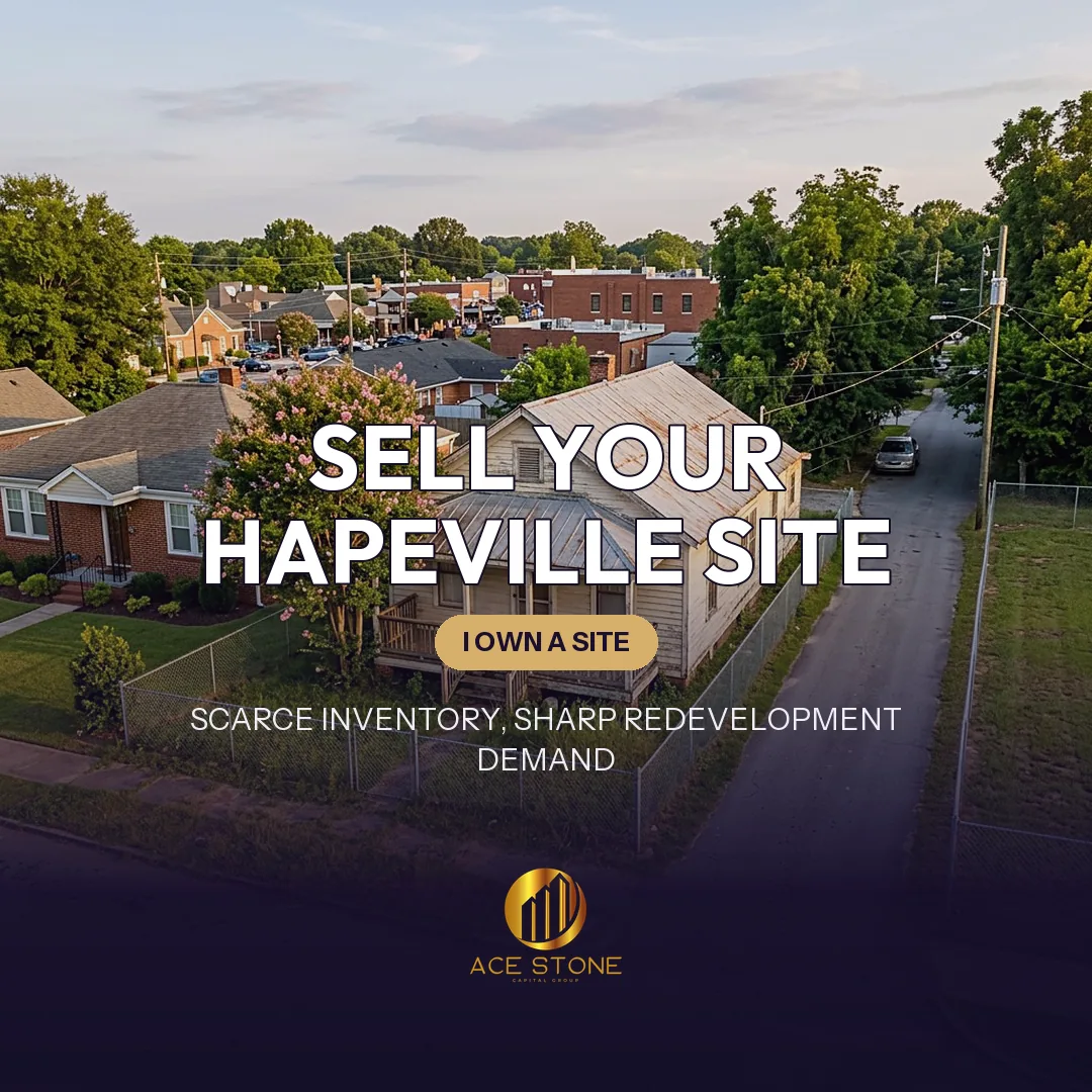 Mill-era cottage on a narrow Hapeville lot near downtown positioned for redevelopment.