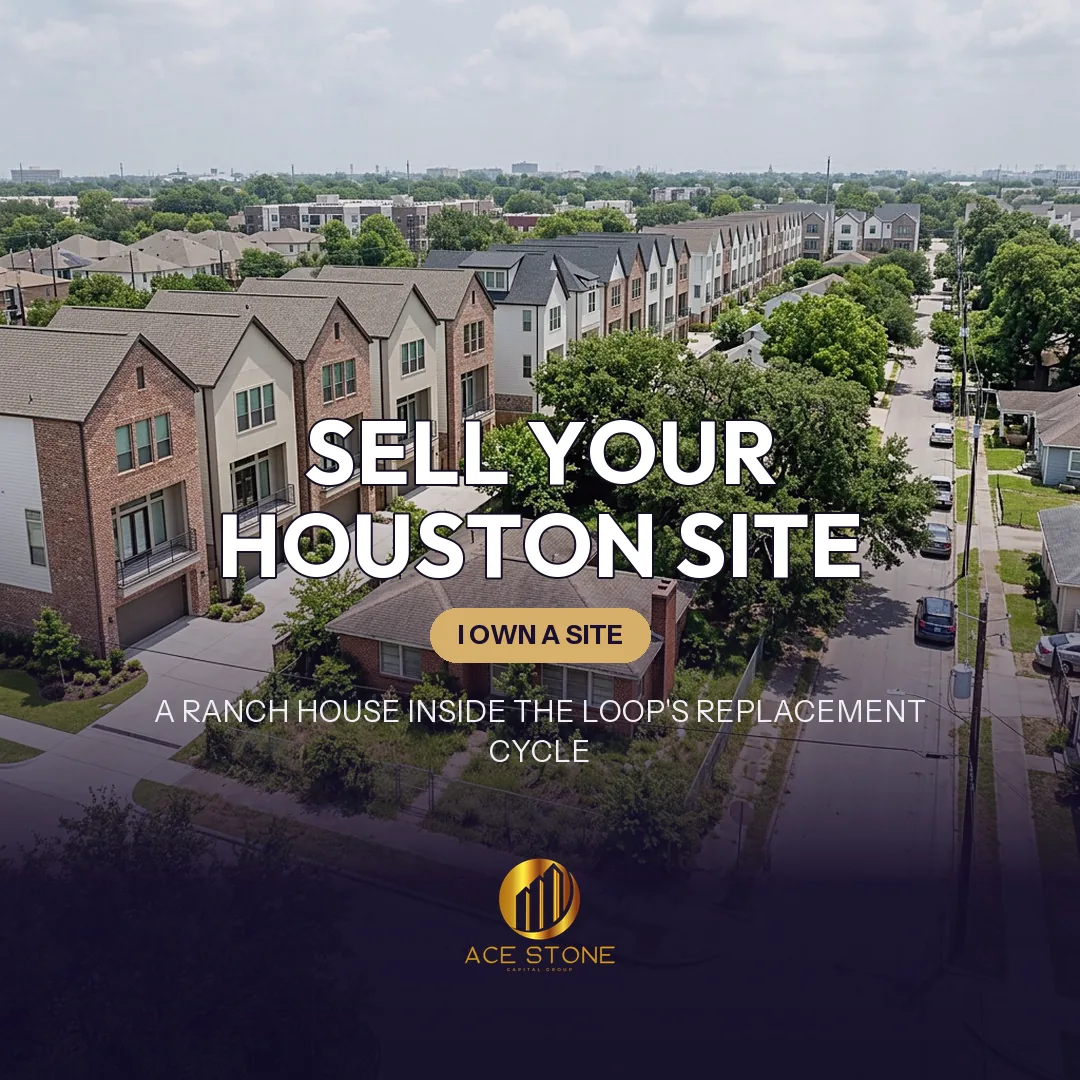 Improved redevelopment site with a ranch house on a standard-platted lot inside Houston's Loop 610.