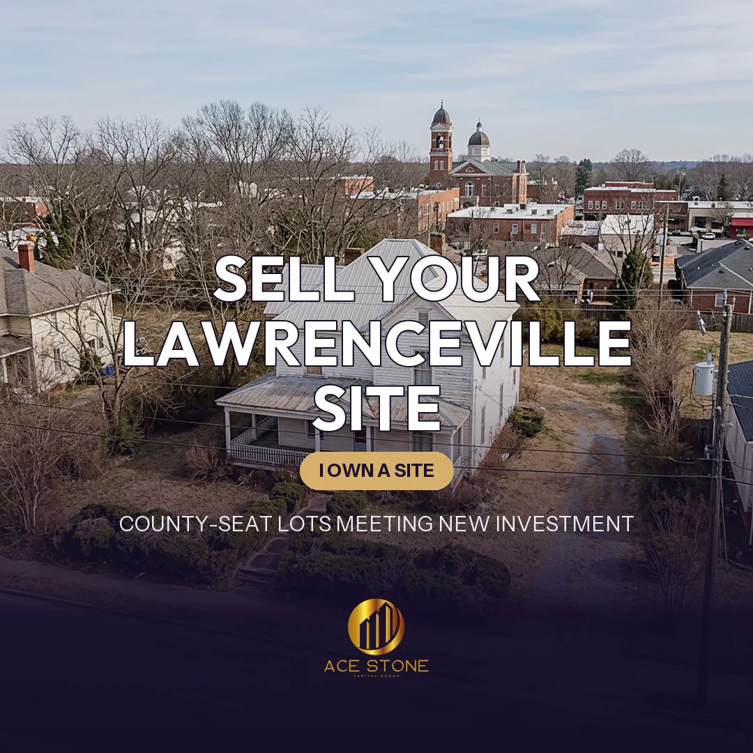 Early-20th-century house near the Lawrenceville courthouse square positioned for redevelopment.