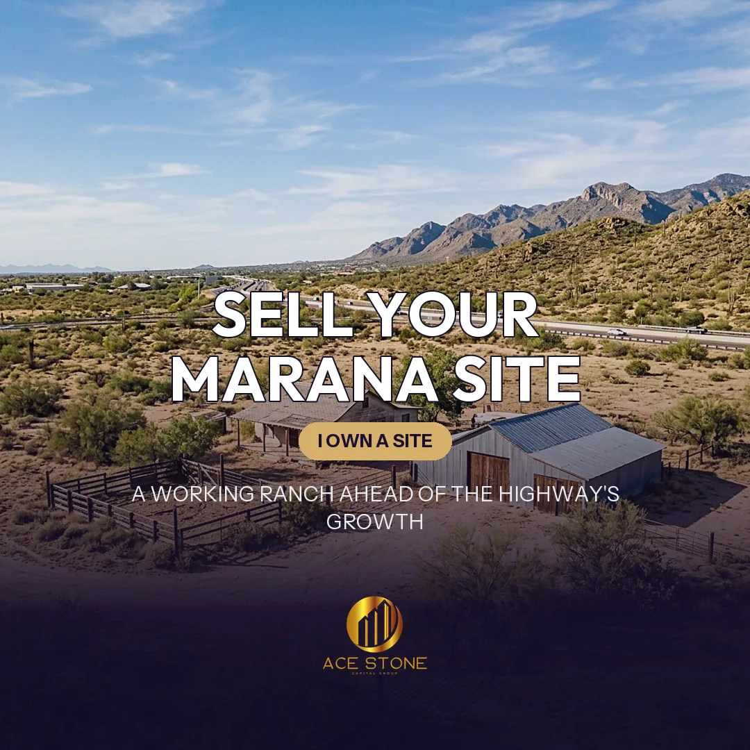 Older ranch homestead on multi-acre Marana land near the I-10 growth corridor.