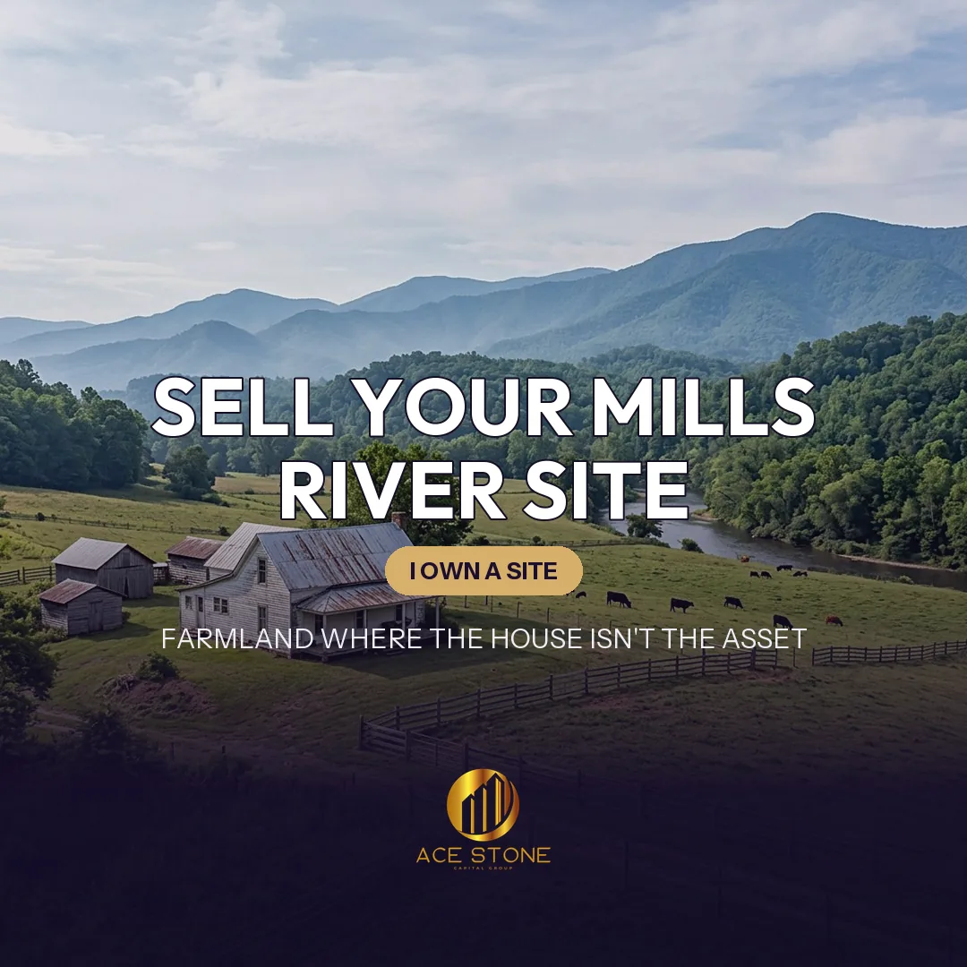 Improved redevelopment site on a Mills River, North Carolina farm parcel near the French Broad River.