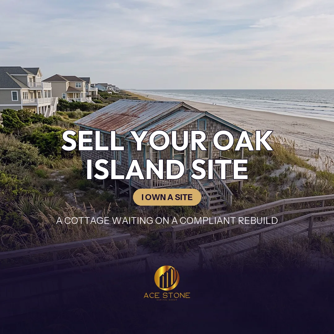 Improved coastal redevelopment site on an Oak Island, North Carolina lot below current flood elevation standards.