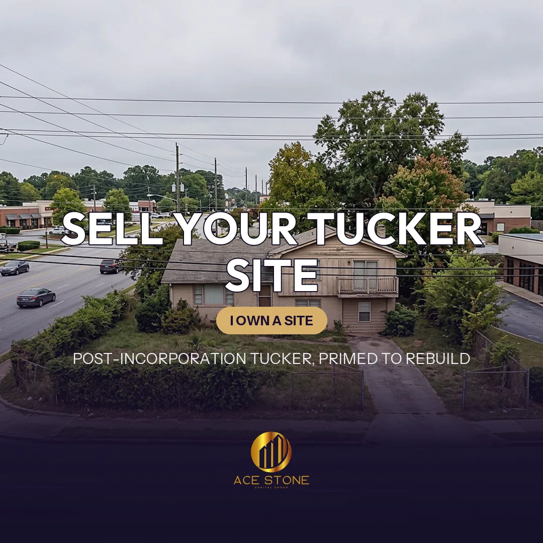 1960s split-foyer house on a Tucker lot near the town center positioned for redevelopment.